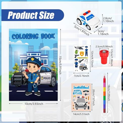Cinrobiye 72 PCS Police Coloring Books Party Favors Set Policemen Party Favors Goodie Bag Fillers Police Birthday Party Supplies DIY Stickers Temporary Tattoos Prizes Crafts for Home Classroom in Kuwait