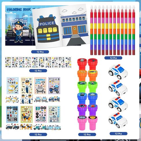 Cinrobiye 72 PCS Police Coloring Books Party Favors Set Policemen Party Favors Goodie Bag Fillers Police Birthday Party Supplies DIY Stickers Temporary Tattoos Prizes Crafts for Home Classroom in Kuwait