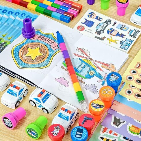 Cinrobiye 72 PCS Police Coloring Books Party Favors Set Policemen Party Favors Goodie Bag Fillers Police Birthday Party Supplies DIY Stickers Temporary Tattoos Prizes Crafts for Home Classroom in Kuwait