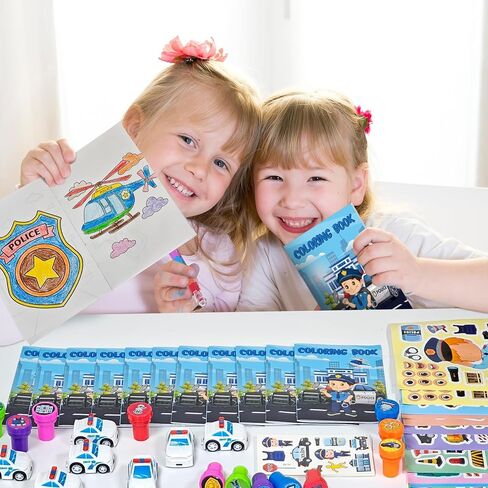 Cinrobiye 72 PCS Police Coloring Books Party Favors Set Policemen Party Favors Goodie Bag Fillers Police Birthday Party Supplies DIY Stickers Temporary Tattoos Prizes Crafts for Home Classroom in Kuwait