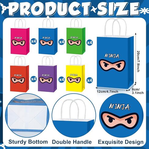 24Pcs Ninja Party Favor Bags Ninja Warrior Gift Bags with Handles for Karate Birthday Party Decoration Karate Theme Goodie Bag Candy Treat Bag for Boys Girls Kids Birthday Back to School Supplies in Kuwait