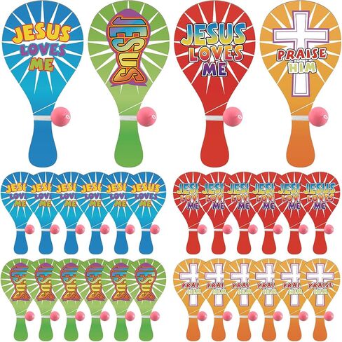 24 Pcs 2026 VBS Gifts Jesus Love Me Paddleball Games Sunday School Party Favors Religious VBS Paddleball Toy Sunday School Church Activities Fun Faith Based Play for Christian Rewards Gifts in Saudi Arabia