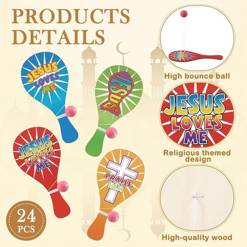 24 Pcs 2026 VBS Gifts Jesus Love Me Paddleball Games Sunday School Party Favors Religious VBS Paddleball Toy Sunday School Church Activities Fun Faith Based Play for Christian Rewards Gifts in Saudi Arabia