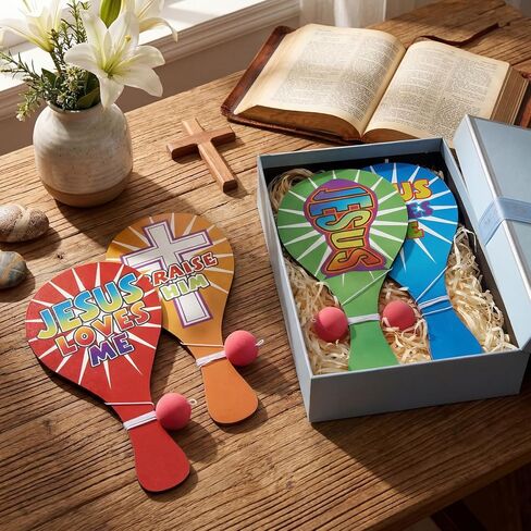 24 Pcs 2026 VBS Gifts Jesus Love Me Paddleball Games Sunday School Party Favors Religious VBS Paddleball Toy Sunday School Church Activities Fun Faith Based Play for Christian Rewards Gifts in Saudi Arabia