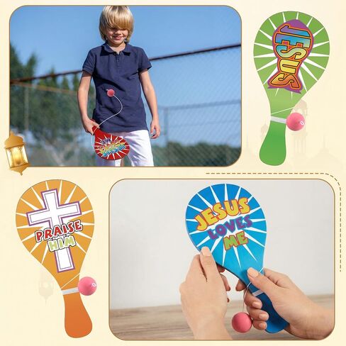 24 Pcs 2026 VBS Gifts Jesus Love Me Paddleball Games Sunday School Party Favors Religious VBS Paddleball Toy Sunday School Church Activities Fun Faith Based Play for Christian Rewards Gifts in Saudi Arabia