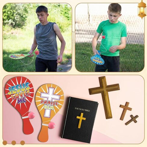 24 Pcs 2026 VBS Gifts Jesus Love Me Paddleball Games Sunday School Party Favors Religious VBS Paddleball Toy Sunday School Church Activities Fun Faith Based Play for Christian Rewards Gifts in Saudi Arabia