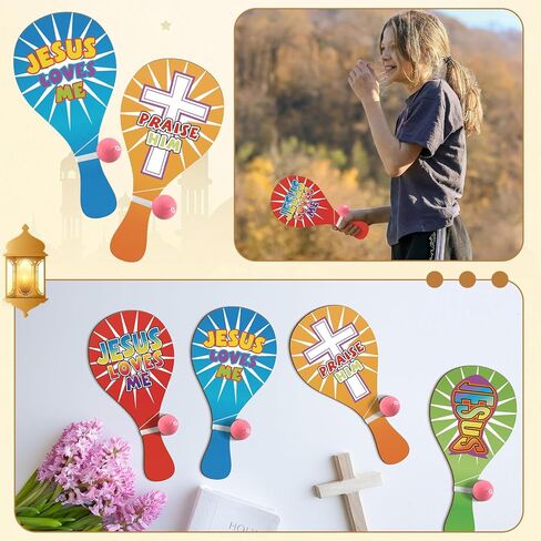 24 Pcs 2026 VBS Gifts Jesus Love Me Paddleball Games Sunday School Party Favors Religious VBS Paddleball Toy Sunday School Church Activities Fun Faith Based Play for Christian Rewards Gifts in Saudi Arabia