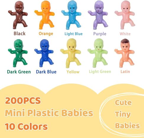 YAXINRUI 200PCS Mini Plastic Babies - 1'' Mini Babies Tiny Baby Figurines for Ice Cube Games & Baby Showers (10 Colors) in Kuwait