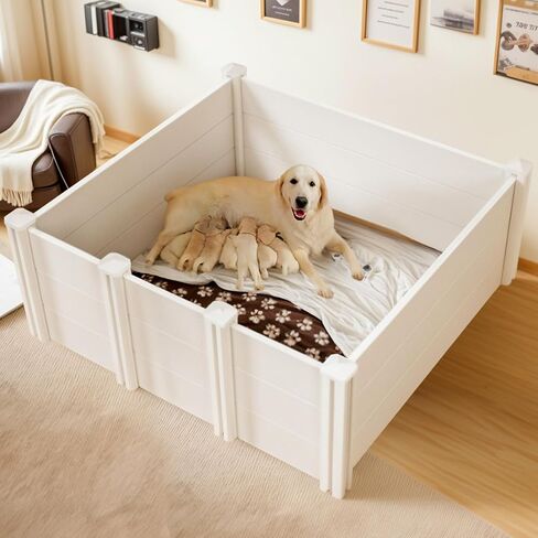 Whelping Box for Large Breed Dogs, Whelping Box for Puppies, PVC Puppy Playpen, Waterproof & Rustproof Whelping Pen, Puppy Whelping Supplies, Raised Garden Bed, Indoors & Outdoors, 48x48x18 in, White in Saudi Arabia
