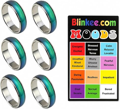 blinkee Mood Rings for Kids 6 Pack Color Changing Rings with Mood Guide Card Chart Party Favor Toys Birthday Goodie Bag Fillers Treasure Box Prizes for Girls Boys Sizes 5 6 7 8 9 10 in Kuwait