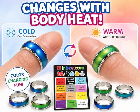 blinkee Mood Rings for Kids 6 Pack Color Changing Rings with Mood Guide Card Chart Party Favor Toys Birthday Goodie Bag Fillers Treasure Box Prizes for Girls Boys Sizes 5 6 7 8 9 10 in Kuwait