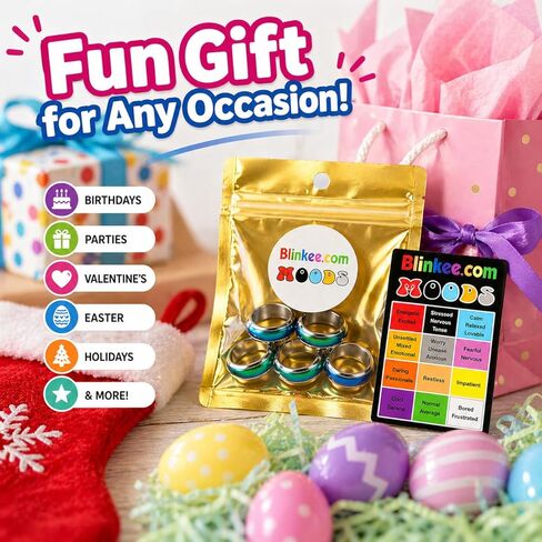 blinkee Mood Rings for Kids 6 Pack Color Changing Rings with Mood Guide Card Chart Party Favor Toys Birthday Goodie Bag Fillers Treasure Box Prizes for Girls Boys Sizes 5 6 7 8 9 10 in Kuwait
