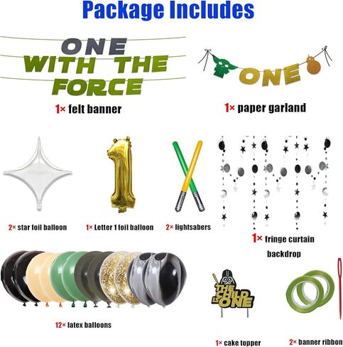 One With The Force Decorations, 1st Birthday Party Supplies Kit, Star Galaxy Baby Shower Bday Decor Set with Happy First Birthday Banner Cake Topper Balloons Fringe Curtain in Saudi Arabia