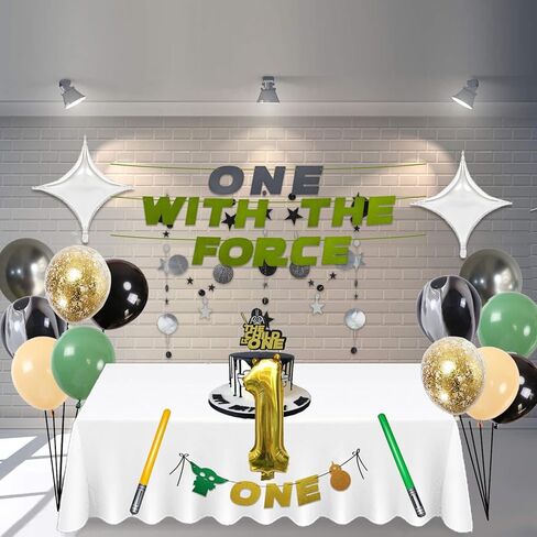 One With The Force Decorations, 1st Birthday Party Supplies Kit, Star Galaxy Baby Shower Bday Decor Set with Happy First Birthday Banner Cake Topper Balloons Fringe Curtain in Saudi Arabia