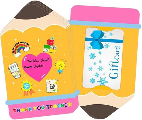 Teacher Appreciation Gift Card Holder with Envelope - 4Pack Teacher Gift Card Holder Pencil Money and Gift Card Sleeves for End of Year Preschool Kindergarten High School Graduation Gifts in Saudi Arabia
