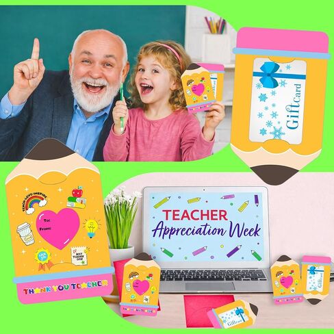 Teacher Appreciation Gift Card Holder with Envelope - 4Pack Teacher Gift Card Holder Pencil Money and Gift Card Sleeves for End of Year Preschool Kindergarten High School Graduation Gifts in Saudi Arabia