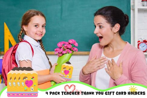 Teacher Appreciation Gift Card Holder with Envelope - 4Pack Teacher Gift Card Holder Pencil Money and Gift Card Sleeves for End of Year Preschool Kindergarten High School Graduation Gifts in Saudi Arabia