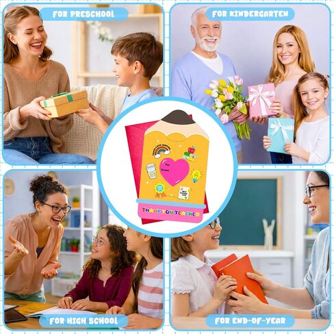 Teacher Appreciation Gift Card Holder with Envelope - 4Pack Teacher Gift Card Holder Pencil Money and Gift Card Sleeves for End of Year Preschool Kindergarten High School Graduation Gifts in Saudi Arabia
