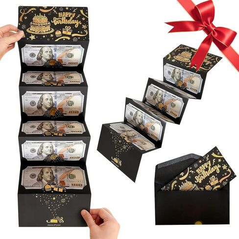 Birthday Money Envelope Gift Card Holder for Cash Gifts - Premium Black & Gold Coated Card Holder for Women, Men, Teen Girls & Boys - Elegant Cash Gift Envelopes for Birthdays, Weddings, Graduation in Saudi Arabia