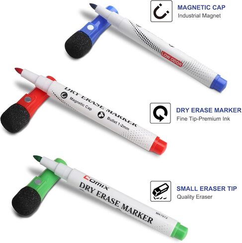 Comix Magnetic Dry Erase Markers, Fine Tip Whiteboard Markers with Eraser Cap, 36 Count 4 Colors Low Odor Black Markers for Kids Teachers in Kuwait
