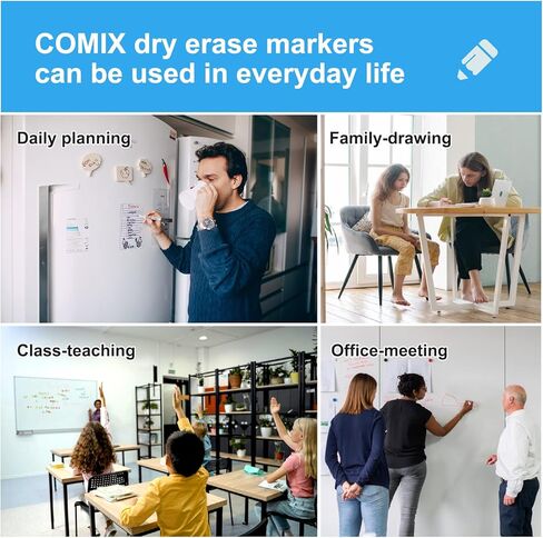 Comix Magnetic Dry Erase Markers, Fine Tip Whiteboard Markers with Eraser Cap, 36 Count 4 Colors Low Odor Black Markers for Kids Teachers in Kuwait