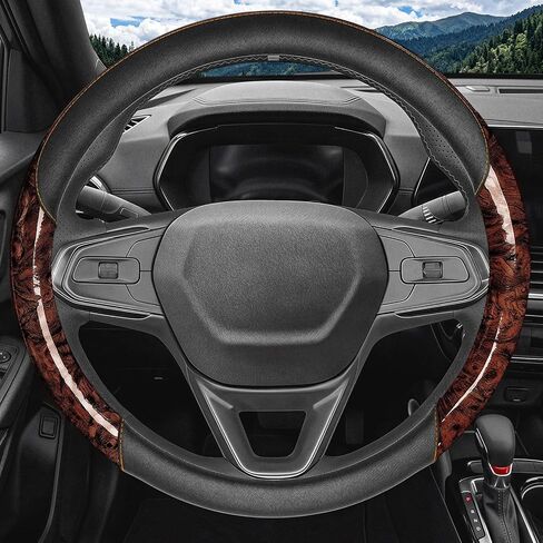 Car Steering Wheel Cover for Ford F-250 Super Duty 2021-2025, Car Interior Accessories, Anti-Slip Wood Grain Protector, Large Size Steering Wheel with 15.5-16 inch Outer Diameter (Brown Wood Grain) in Saudi Arabia