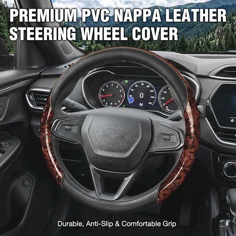 Car Steering Wheel Cover for Ford F-250 Super Duty 2021-2025, Car Interior Accessories, Anti-Slip Wood Grain Protector, Large Size Steering Wheel with 15.5-16 inch Outer Diameter (Brown Wood Grain) in Saudi Arabia