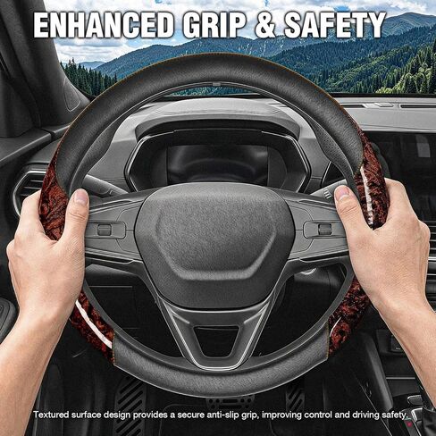 Car Steering Wheel Cover for Ford F-250 Super Duty 2021-2025, Car Interior Accessories, Anti-Slip Wood Grain Protector, Large Size Steering Wheel with 15.5-16 inch Outer Diameter (Brown Wood Grain) in Saudi Arabia