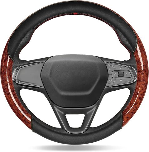 Car Steering Wheel Cover for Ford F-250 Super Duty 2021-2025, Car Interior Accessories, Anti-Slip Wood Grain Protector, Large Size Steering Wheel with 15.5-16 inch Outer Diameter (Brown Wood Grain) in Saudi Arabia