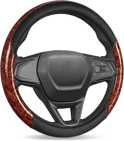 Car Steering Wheel Cover for Ford F-250 Super Duty 2021-2025, Car Interior Accessories, Anti-Slip Wood Grain Protector, Large Size Steering Wheel with 15.5-16 inch Outer Diameter (Brown Wood Grain) in Saudi Arabia