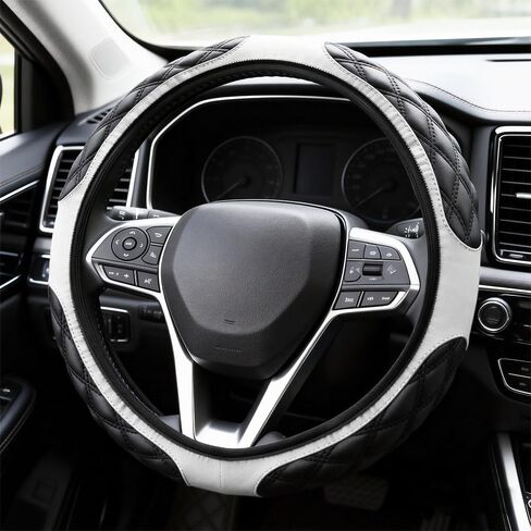 Car Steering Wheel, 15 Inch Leather Car Steering Wheel Protector, Anti-Slip Steering Wheel Soft Cover Mats Without Inner Ring Cover, Universal Interior Accessories for Truck SUV (White) in Kuwait