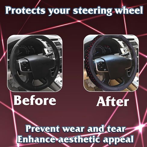 Evankin Steering Wheel Cover,Black and Red Leather with Braided Design, Excellent Grip, Breathable, Anti Slip & Odor FreeWarm in Winter and Cool in Summer, Universal 15 Inches(Black Red) in Kuwait