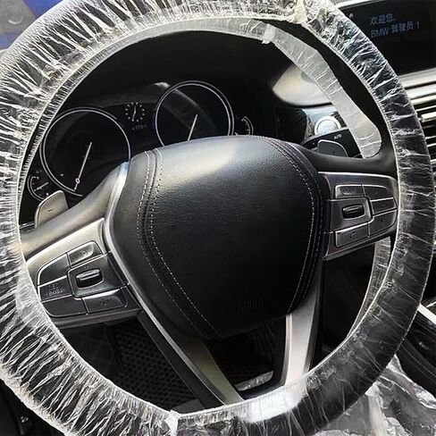 100PCS Disposable Car Steering Wheel Cover, Transparent Steering Wheel Protector with Elastic Band, Auto Interior Protection Accessories for Scratch Prevention, Universal for Vehicles in Saudi Arabia