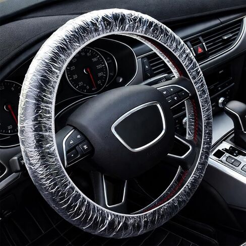 100PCS Disposable Car Steering Wheel Cover, Transparent Steering Wheel Protector with Elastic Band, Auto Interior Protection Accessories for Scratch Prevention, Universal for Vehicles in Saudi Arabia