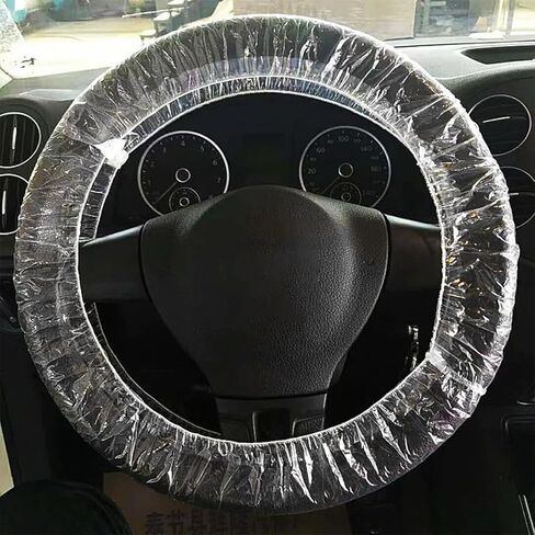 100PCS Disposable Car Steering Wheel Cover, Transparent Steering Wheel Protector with Elastic Band, Auto Interior Protection Accessories for Scratch Prevention, Universal for Vehicles in Saudi Arabia