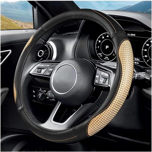 Car Steering Wheel Cover, 14.5-15" Non-Slip Leather Steering Wheel Protector with Comfortable Grip, Sporty Auto Interior Decoration Accessories, Universal for SUV Truck Sedan (Black) in Saudi Arabia