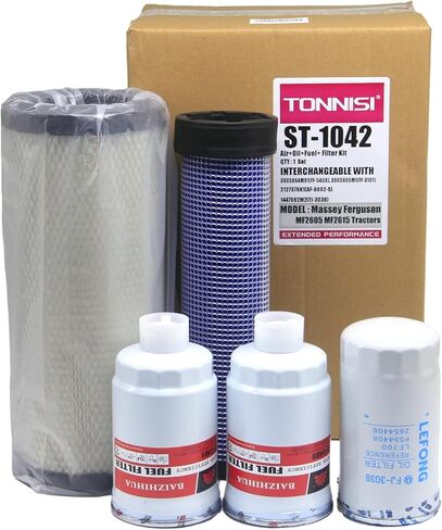 TONNIS ST-1042 Filter Kit Fits Massey Ferguson MF2605, MF2615 tractor AGCO Replaces Air Outer 2127378K1 & Inner 2127379K1, Oil Filter 1447082M2, Fuel Filter 3905864M91, Fuel Filter 3905865M1 (5 Pcs) in Kuwait
