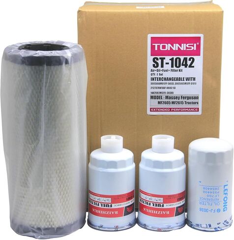 TONNIS ST-1042 Filter Kit Fits Massey Ferguson MF2605, MF2615 tractor AGCO Replaces Air Outer 2127378K1 & Inner 2127379K1, Oil Filter 1447082M2, Fuel Filter 3905864M91, Fuel Filter 3905865M1 (5 Pcs) in Kuwait