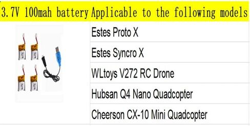 3.7V 100mAh Lipo Battery for Cheerson CX-10 Mini Quadcopter,Estes Proto X, Syncro X, Hubsan Q4 Nano Quadcopter WLtoys V272RC Batteries 2 Pack in Saudi Arabia