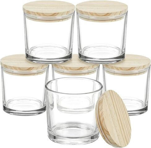 QWORK 16oz Clear Candle Jars with Lids, 6 Pack 3 Wick Glass Candle Containers, Thick Heat Resistant Glass Jars with Bamboo Lids in Kuwait
