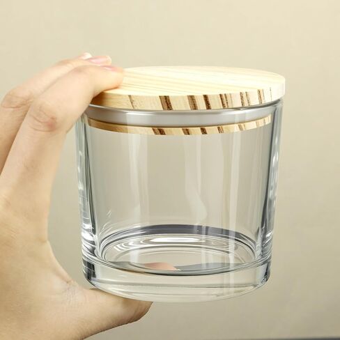 QWORK 16oz Clear Candle Jars with Lids, 6 Pack 3 Wick Glass Candle Containers, Thick Heat Resistant Glass Jars with Bamboo Lids in Kuwait