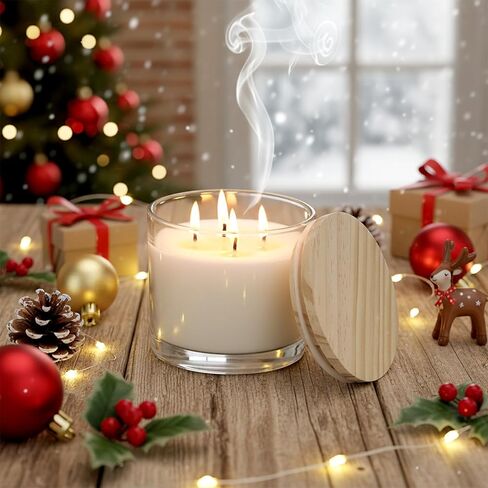 QWORK 16oz Clear Candle Jars with Lids, 6 Pack 3 Wick Glass Candle Containers, Thick Heat Resistant Glass Jars with Bamboo Lids in Kuwait