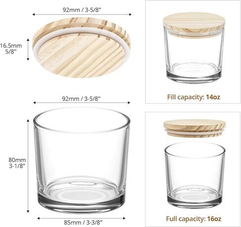 QWORK 16oz Clear Candle Jars with Lids, 6 Pack 3 Wick Glass Candle Containers, Thick Heat Resistant Glass Jars with Bamboo Lids in Kuwait