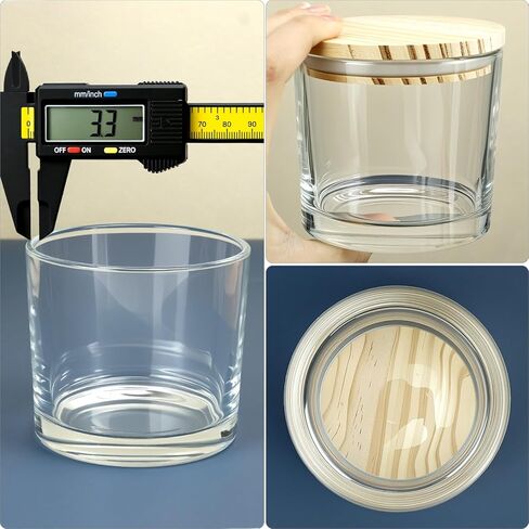 QWORK 16oz Clear Candle Jars with Lids, 6 Pack 3 Wick Glass Candle Containers, Thick Heat Resistant Glass Jars with Bamboo Lids in Kuwait