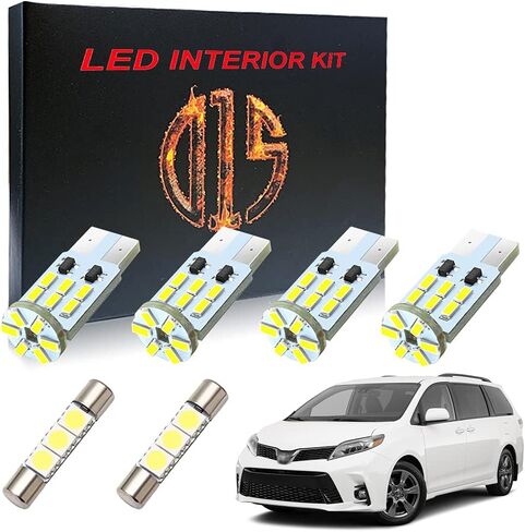 طقم إضاءة داخلية LED لسيارة Toyota Sienna 2004-2020 6000k خريطة بيضاء قبة قناع لوحة ترخيص البضائع (14 قطعة) in Kuwait