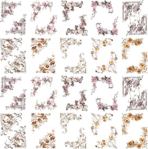 40pcs Vintage Frame Corners Scrapbook Paper, Non-Sticky Flower Embossed Decorative Photo Frame Border Papers, Retro Photo Border Embellishments for Scrapbook Album Decor Card Making in Kuwait