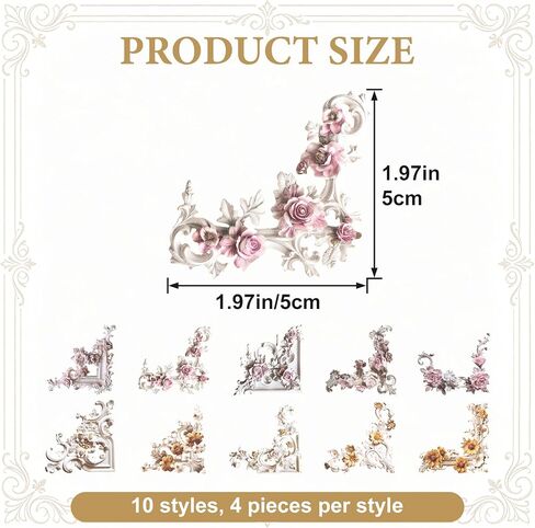 40pcs Vintage Frame Corners Scrapbook Paper, Non-Sticky Flower Embossed Decorative Photo Frame Border Papers, Retro Photo Border Embellishments for Scrapbook Album Decor Card Making in Kuwait