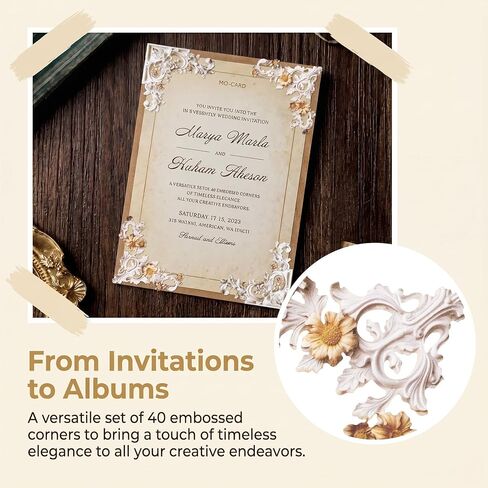 40pcs Vintage Frame Corners Scrapbook Paper, Non-Sticky Flower Embossed Decorative Photo Frame Border Papers, Retro Photo Border Embellishments for Scrapbook Album Decor Card Making in Kuwait