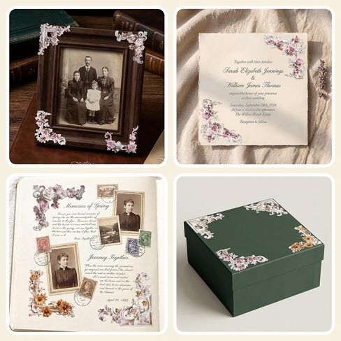 40pcs Vintage Frame Corners Scrapbook Paper, Non-Sticky Flower Embossed Decorative Photo Frame Border Papers, Retro Photo Border Embellishments for Scrapbook Album Decor Card Making in Kuwait