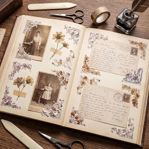 40pcs Vintage Frame Corners Scrapbook Paper, Non-Sticky Flower Embossed Decorative Photo Frame Border Papers, Retro Photo Border Embellishments for Scrapbook Album Decor Card Making in Kuwait